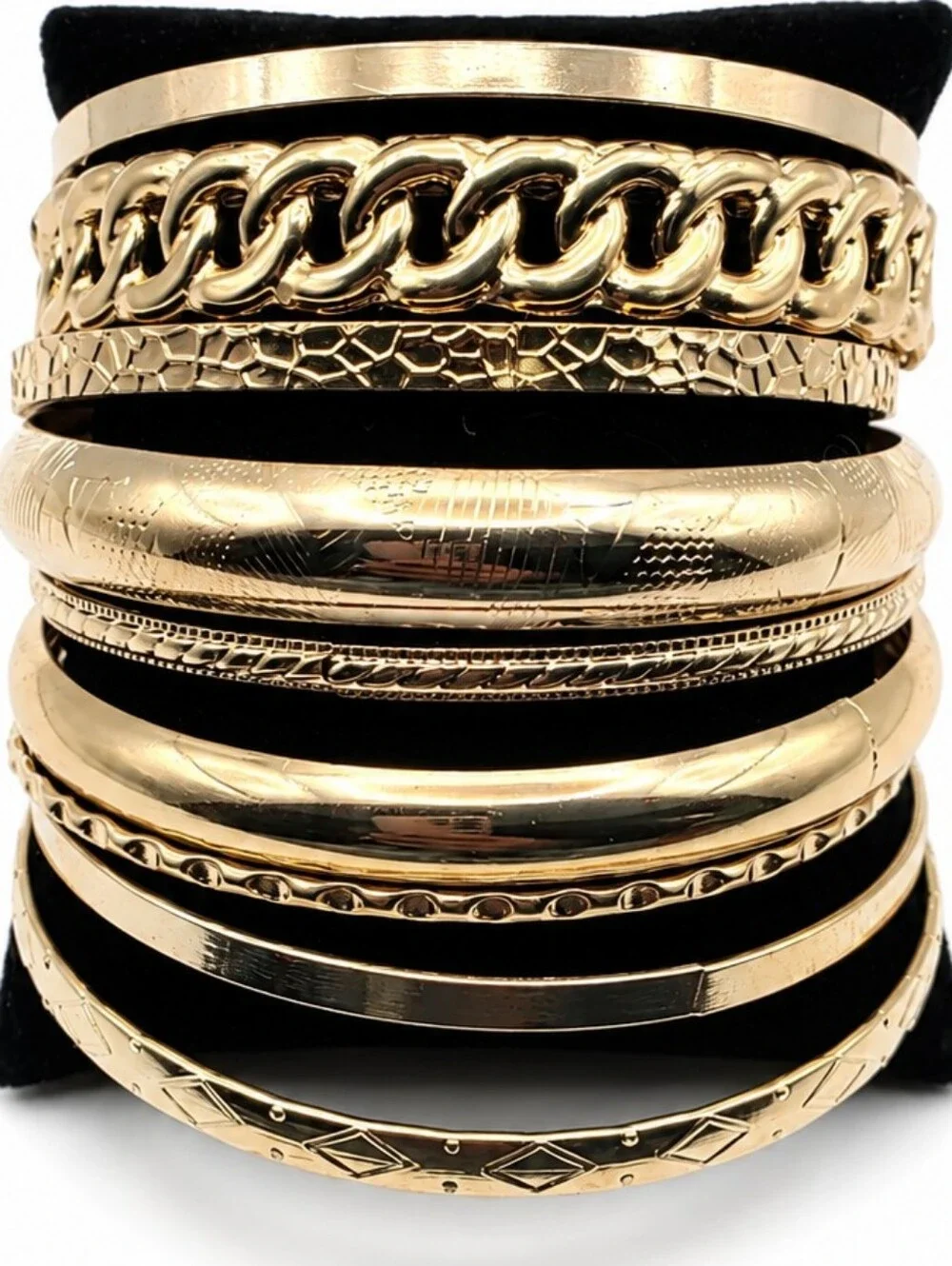💎 NWOT Gold Tone Bracelet Bangle Stack Set Mixed Texture Chain Statement
